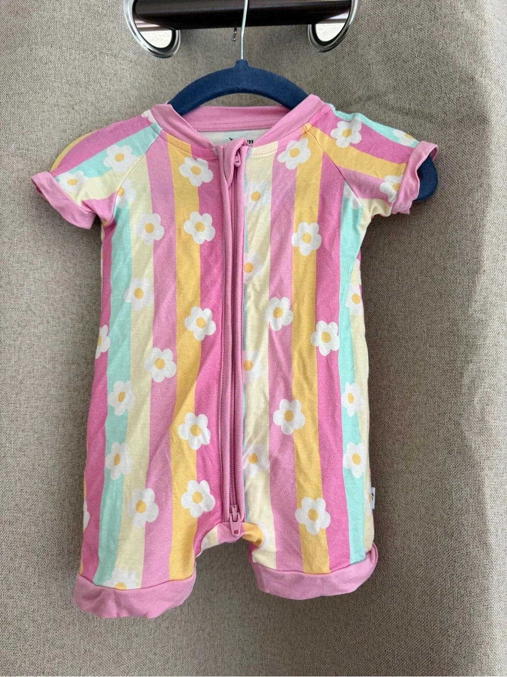 Girls' Pastel Stripe Floral Zip One-Piece Romper - Pink